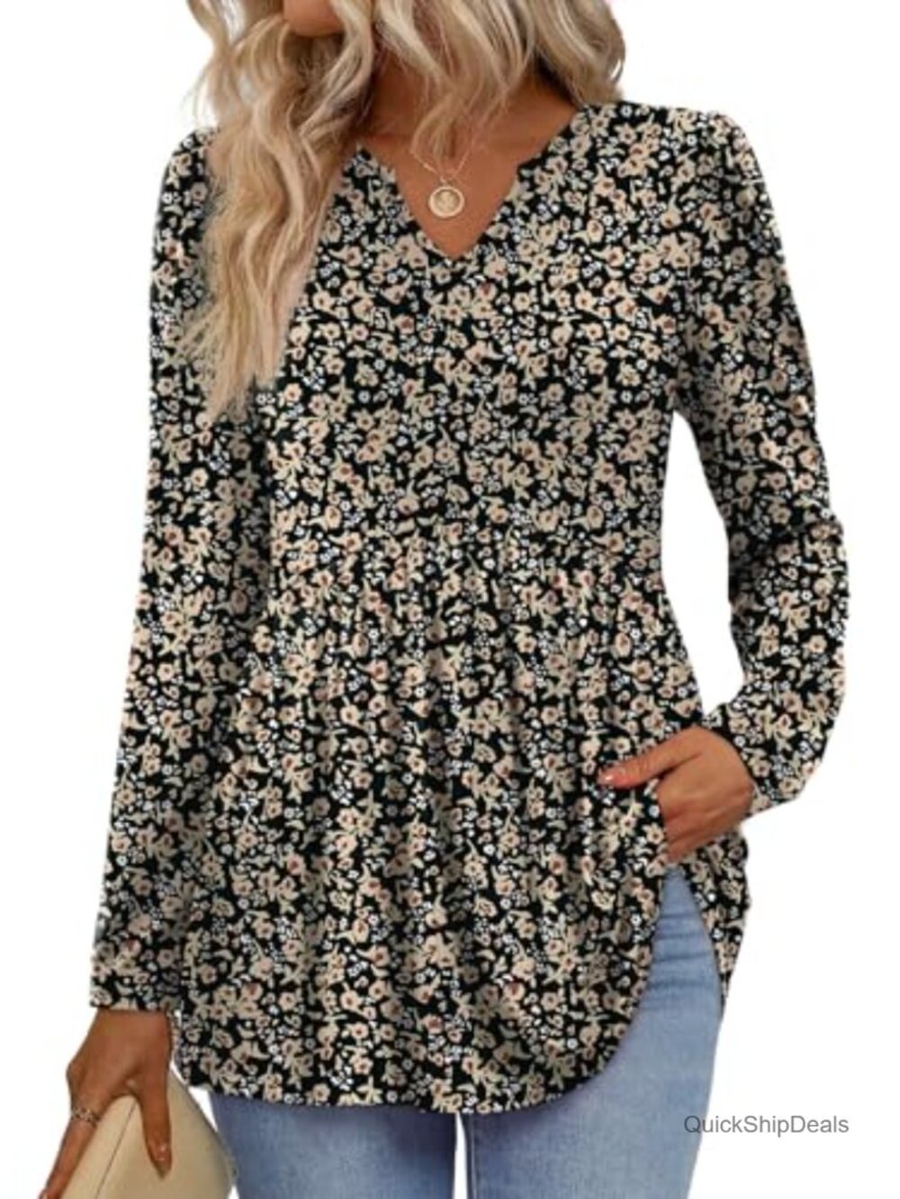 Womens Long Sleeve Babydoll Peplum V Neck Tunic Casual Blouse